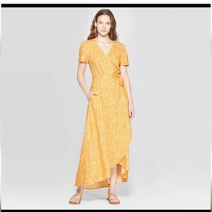 Universal threads yellow wrap dress